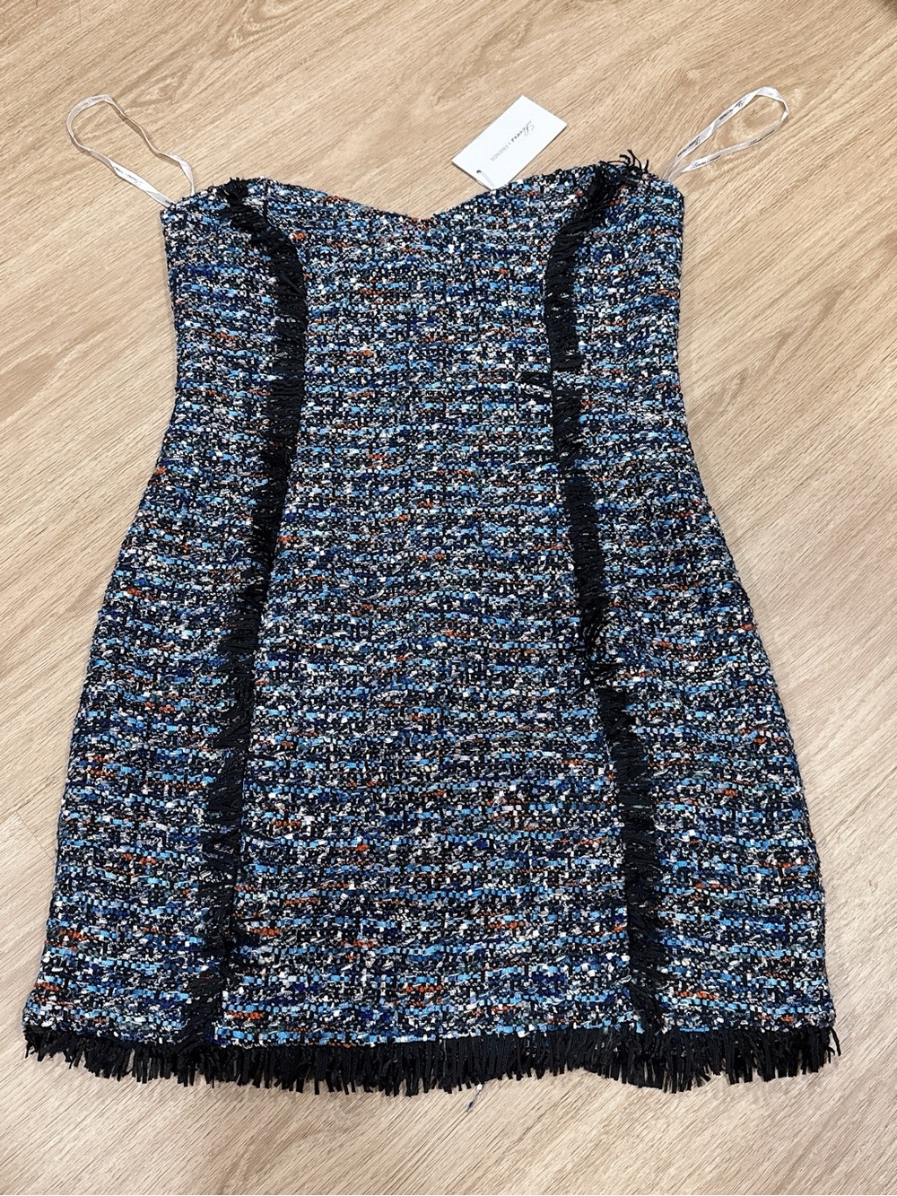 Lovers + Friends Strapless Blue Tweed Mini Dress - Picture 2 of 4